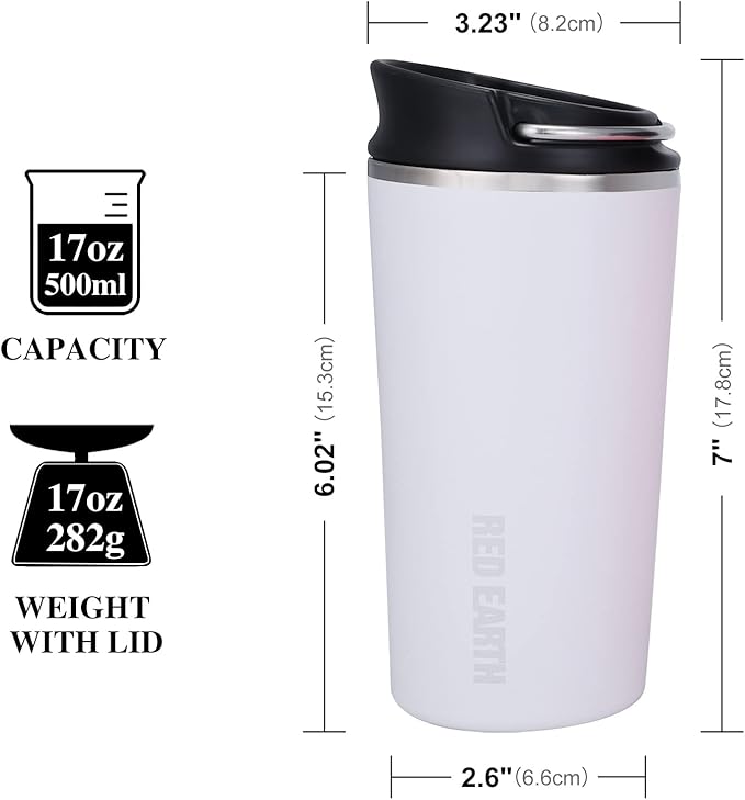 GiNT 17oz Travel Mug with Infuser and Two Lids. Vacuum Insulated 316 Stainless Steel Coffee Mug. Dishwasher Safe Mug with Tea Strainer for Hot and Cold Brew Coffee or Tea(White)