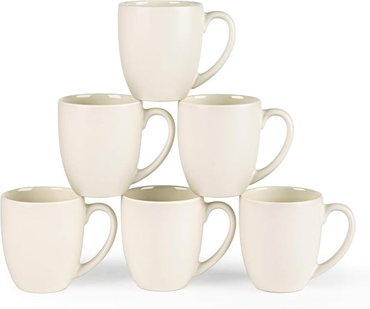 GBHOME 12oz Coffee Mugs Set of 6, Large Ceramic Coffee Mugs for Man, Woman, Dad, Mom, Modern Coffee Mugs Set with handle for Tea/Latte/Cappuccino/Milk/Cocoa. Dishwasher&Microwave Safe,ivory