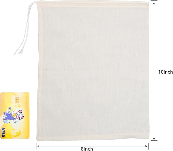 10Pcs Reusable Tea Filter Bag, Soup, Bone Broth Brew, Spice, Muslin Strainer, Natural Unbleached Cotton Cheesecloth Bags for Cold Brew Coffee (8x10inch)