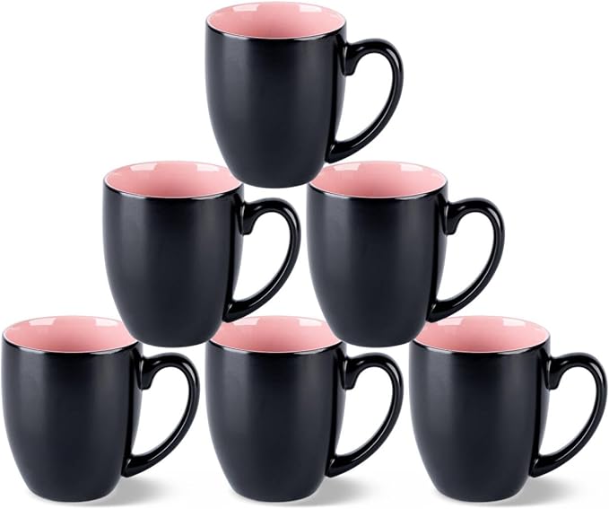 GBHOME 12oz Coffee Mugs Set of 6, Large Ceramic Coffee Mugs for Man, Woman, Dad, Mom, Modern Coffee Mugs Set with handle for Tea/Latte/Cappuccino/Milk/Cocoa. Dishwasher&Microwave Safe,Pink