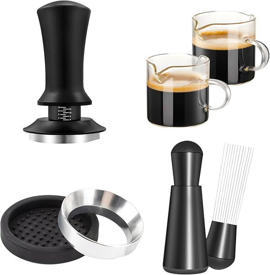 54mm Espresso Accessories Kit - 53mm Tamper Suitable for 54mm bottomless portafilter and 4 OZ Espresso Cups Set of 2 - WDT Tool Dosing Funnel Espresso Machine Accessories Distribution Tool