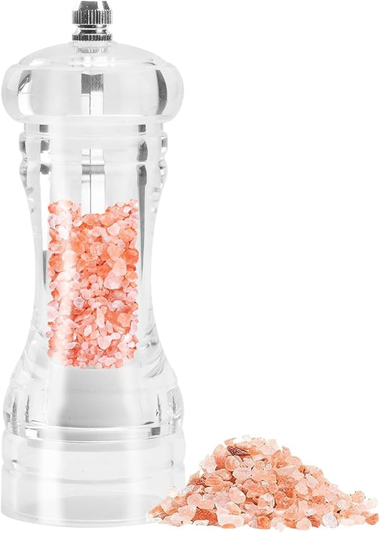 Clear Acrylic Pepper Grinder Mill, Salt and Pepper Shaker Salt Grinder Pepper Mill, Refillable with Adjustable Coarseness Ceramic Rotor (5 inch)