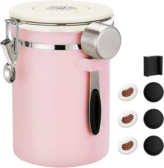ShanSon Coffee Canister Airtight Coffee Container Stainless Steel Coffee Bean Storage Container with Scoop Coffee Canister for Beans Grounds Sugar Flour Tea Cereal,22OZ, Pink