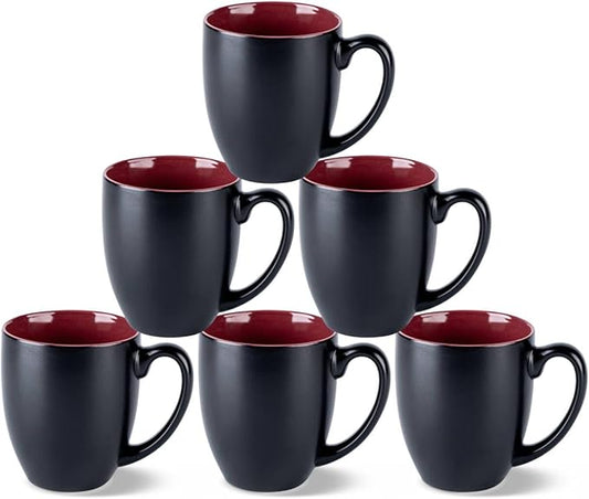 GBHOME 12oz Coffee Mugs Set of 6, Large Ceramic Coffee Mugs for Man, Woman, Dad, Mom, Modern Coffee Mugs Set with handle for Tea/Latte/Cappuccino/Milk/Cocoa. Dishwasher&Microwave Safe,Red