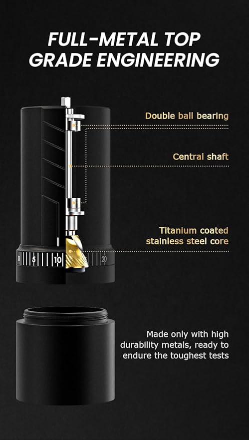 Vevok Chef O20 Manual Coffee Grinder - 20 levels External Adjustment, 35g Capacity with Travel Case and Cleaning Gear, Consistent Grind Ti-Plated Stainless Steel Conical Burr Hand Coffee Grinder