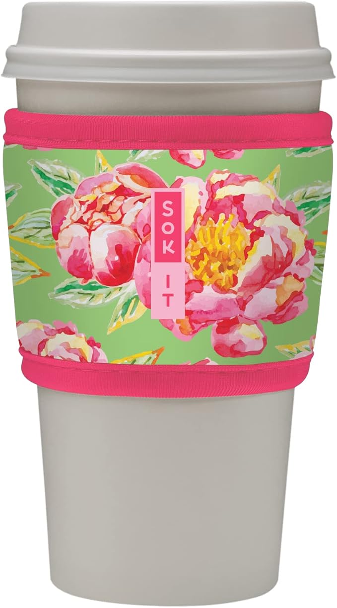 Sok It HotSok Coffee & Tea Reusable Insulated Neoprene Cup Sleeve (Pink Peonies)
