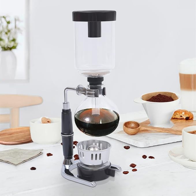 3 Cup,Siphon Coffee Maker with Wooden Handle ，syphon coffee brewer，coffee siphon，Vacuum Brewer Pot, Japanese Syphon Machine, Glass Drip Coffee Maker Set