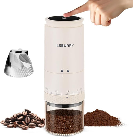 Burr Coffee Grinder - Portable Espresso Grinder with Stainless Steel Conical Mill for Travel, Camping - Cordless/Rechargeable Electric Coffee Bean Grinders with 38 Adjustable Grind Settings
