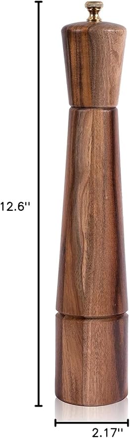 Pepper Grinder, Pepper Mill with Adjustable Stainless Steel, Acacia Wood, 32 cm / 12 inch Height, Bottom Dia: 6 cm, Upper Dia: 5.5 cm (Tray is NOT Included)