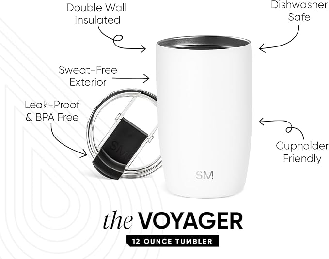 Simple Modern Travel Coffee Mug Tumbler with Flip Lid | Reusable Insulated Stainless Steel Cold Brew Iced Coffee Cup Thermos | Gifts for Women Men Him Her | Voyager Collection | 12oz | Winter White