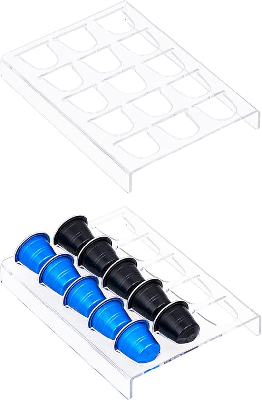 SUMERFLOS 2 Pack Acrylic Clear Coffee Pod Holder Organizer Tray, Coffee Pod Organizer for 15 OriginalLine Pods, Countertop or In Drawer Storage for Office, Home or Kitchen - 30 Pods
