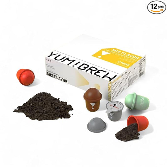 Yum!Brew Instant Freeze-Dried Coffee – 4-Flavor Variety Pack | Yunnan Arabica Beans | Americano, Espresso, Jasmine, Coconut | 12 Servings | Hot & Cold Brew | No Sugar | Travel Pods