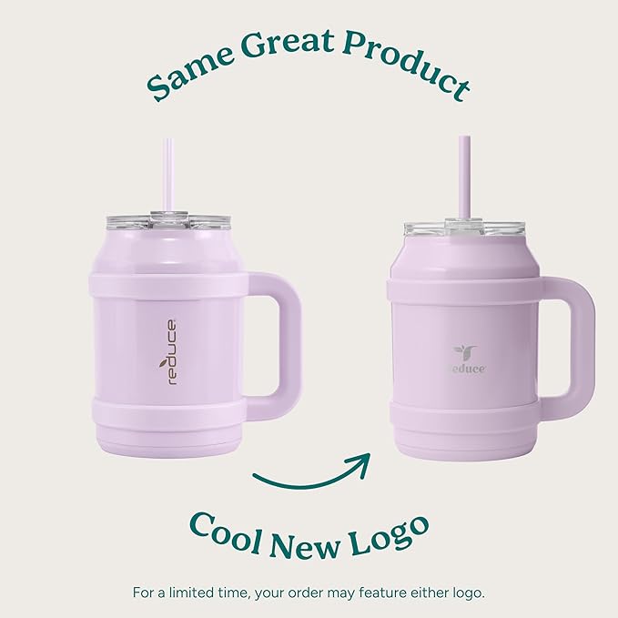 REDUCE Reusable 50 oz Cold1 Water Tumbler – Ergonomic Handle – Double-Wall Insulation – Sturdy Desktop/Tabletop Mug with Lid and Straw – BPA-Free – Stainless Steel for Gym, Home, or Office– Phantom