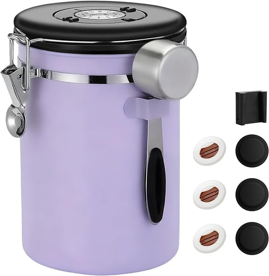 ShanSon Coffee Canister Airtight Coffee Container Stainless Steel Coffee Bean Storage Container with Scoop Coffee Canister for Beans Grounds Sugar Flour Tea Cereal,22OZ, Purple