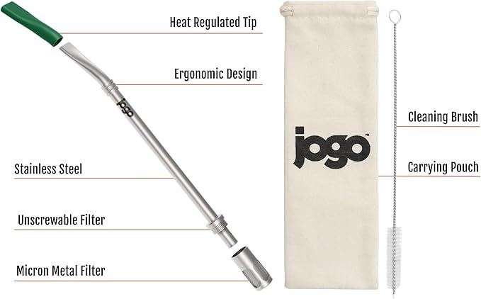 JoGo - The Original Coffee and Tea Brewing Straw - Portable Coffee Maker - Stainless Steel Single Serve Strainer - Filter Function for Hot & Cold Brew - Yerba Mate Straw for Loose Leaf Teas & Coffee
