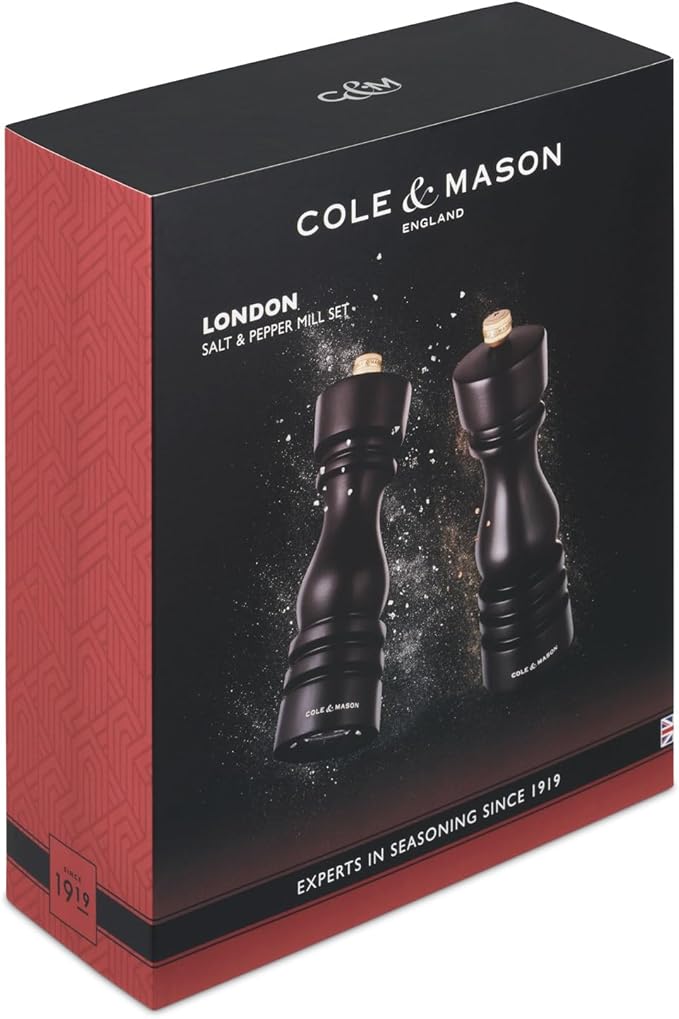 Cole & Mason London Refillable Spice Mill - Kitchen & Home Accessory - Salt & Pepper Grinder Set - Salt Mill with Ceramic Mechanism - Pepper Mill with Carbon Steel Mechanism - 7", Chocolate Wood