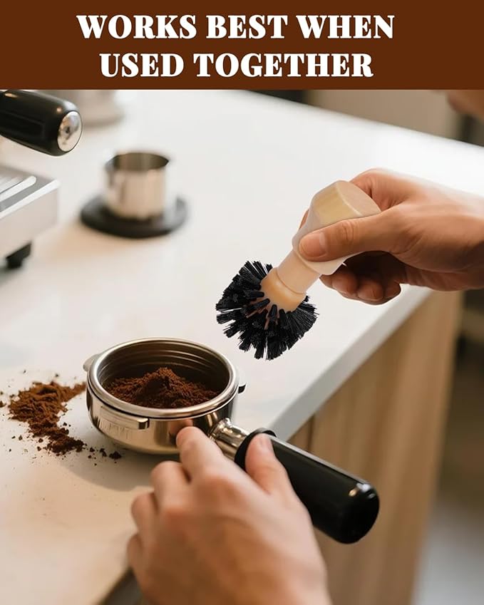 Ebony Bristle Coffee Brush, Espresso Accessories Kit – Portafilter Brush Espresso Kit for Espresso Machine, Grinder, Countertop, 2 Pack