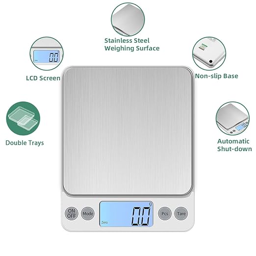 Upgraded Larger Size Digital Food Scale Weight Grams and OZ, 5kg/0.1g Kitchen Scale for Cooking Baking, High Precision Electronic Scale with LCD Display