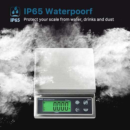 Polit Sun Rechargeable Food Scale for Kitchen13lb/6kg, 0.02oz/0.5g Precision IP65 Waterproof Kitchen Scale with LCD Display Stainless Steel Top, Grams & Ounces for Seafood, Baking & Restaurants