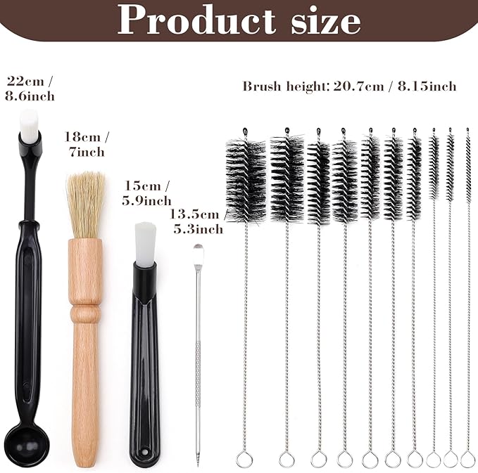 14 PCS Coffee Grinder Cleaning Brush Set,Espresso Machine Cleaning Brush Kit, Multifunctional Burr Cleaner Brushes Bristle Tools for Barista Home Kitchen Commercial Use