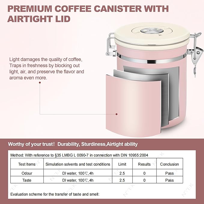 ShanSon Coffee Canister Airtight Coffee Container Stainless Steel Coffee Bean Storage Container with Scoop Coffee Canister for Beans Grounds Sugar Flour Tea Cereal,16OZ, Pink