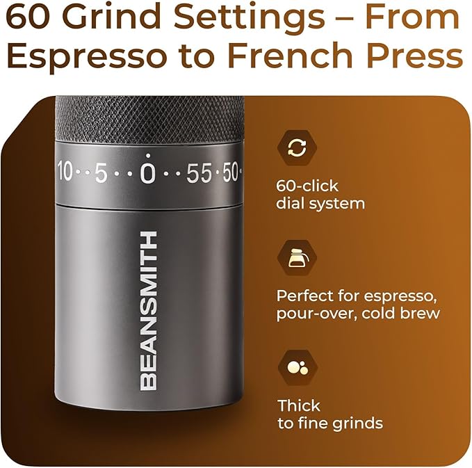 M1 Manual Coffee Grinder – 7 Star Stainless Steel Conical Burr, 60 Clicks External Adjustment, 30g Capacity : Portable Burr Grinder for Espresso, French Press, Turkish, Cold Brew
