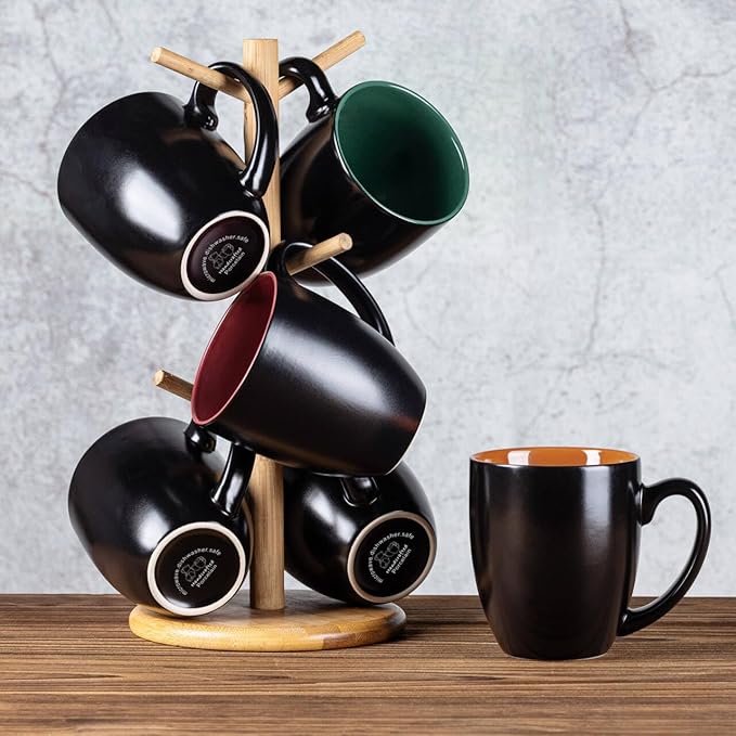 GBHOME 12oz Coffee Mugs Set of 6, Large Ceramic Coffee Mugs for Man, Woman, Dad, Mom, Modern Coffee Mugs Set with handle for Tea/Latte/Cappuccino/Milk/Cocoa. Dishwasher&Microwave Safe,Multi-Color