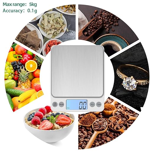 Upgraded Larger Size Digital Food Scale Weight Grams and OZ, 5kg/0.1g Kitchen Scale for Cooking Baking, High Precision Electronic Scale with LCD Display