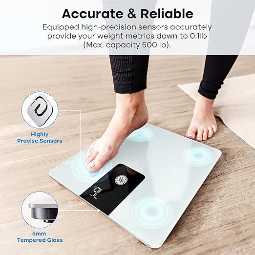 GE Scale Body Weight Bathroom: 500lb BMI Weight Scales for People Accurate Bluetooth Weighing Device Digital Electronic Weigh Machine White