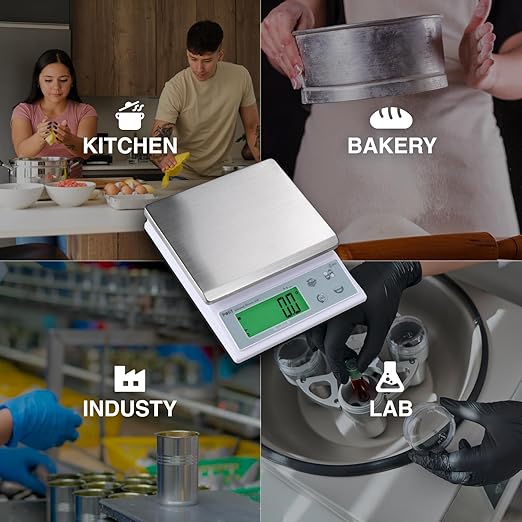Polit Sun Lite IP65 Waterproof Food Scale 6.6lb/3kg, 0.1g/0.005oz Accuracy Kitchen Scale with LCD 304 Stainless Steel, Auto Precision Adjustment Grams & Ounces Baking Scale for Home, Kitchen