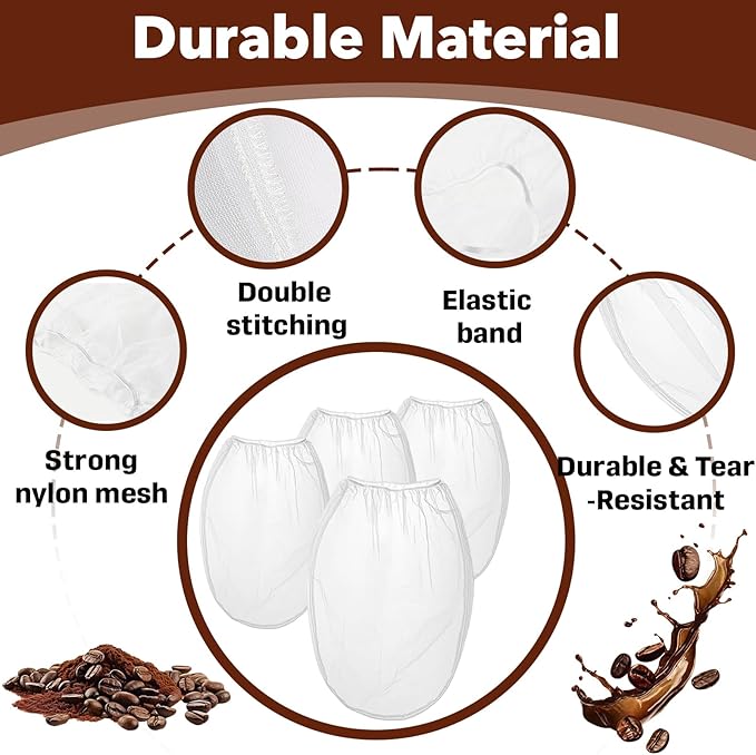 4-Pack Cold Brew Coffee Filter Bag - Compatible with 5 Gallon Toddy Cold Brew System, Washable & Reusable Nylon Mesh Filter for Commercial/Home Brewers, High-Efficiency Filtration