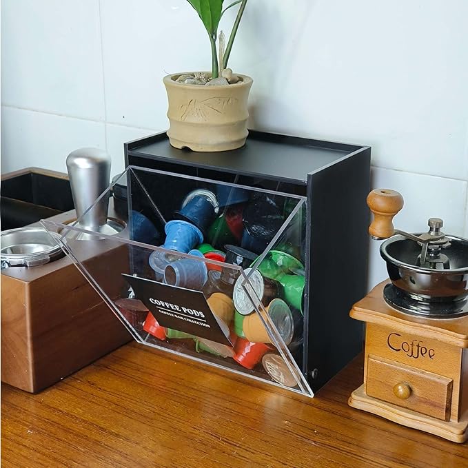 Laundry Pods Container, Acrylic Wall Mounted Organizer with Extra Labels, Candy Dispenser Coffee Pod Holder Dishwasher Pods Case for Home,Kitchen, Office, Black