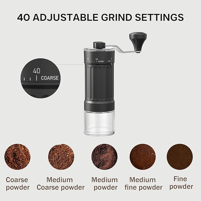Mini Manual Coffee Grinder, 40 Adjustable Settings, Portable Hand Mill with 30g Capacity, Conical Burr for Espresso, Pour Over, Travel, Camping, Office (Ceramic Burr)