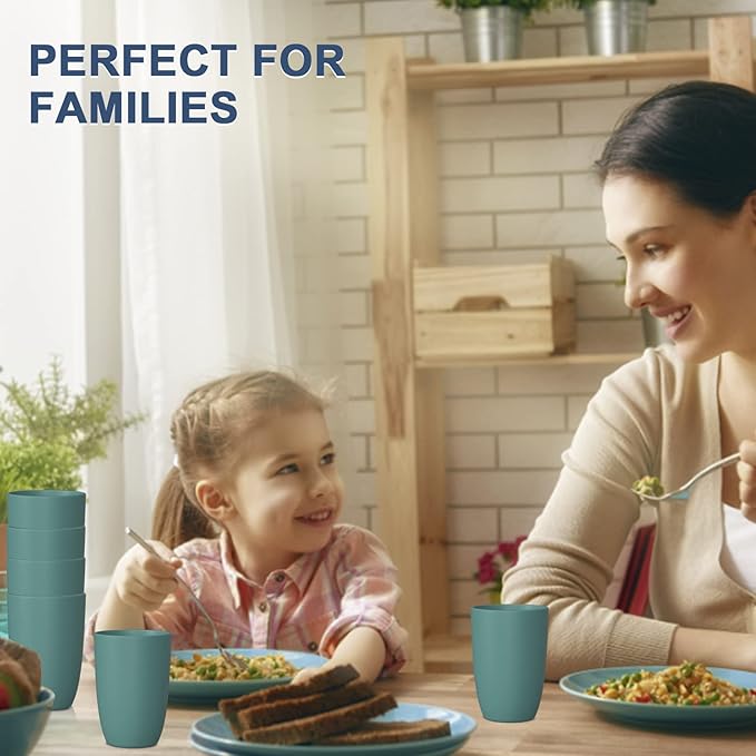 Wheat Straw Cups 6 PCS Good Alternative to Plastic Reusable Cups 12 oz Unbreakable Drinking Cup Reusable Dishwasher Safe Water Plastic Glasses Green