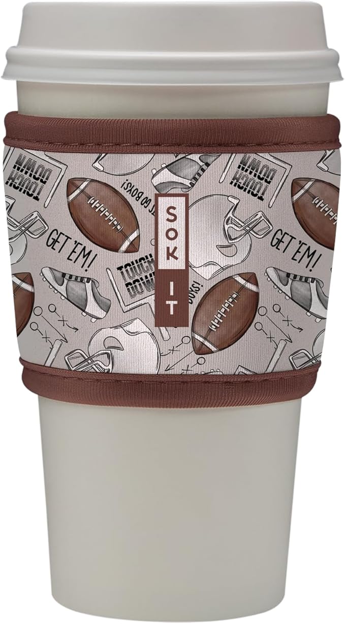 Sok It HotSok Coffee & Tea Reusable Insulated Neoprene Cup Sleeve (Football)