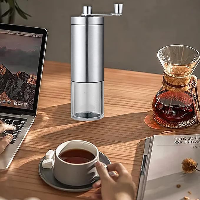 Manual Coffee Grinder, Coffee Bean Grinder with Adjustable Settings, Stainless Steel Hand Coffee Mill, Coffee Grinder Manual for Camping Home and Office (Sliver)