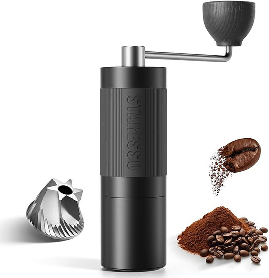 STARESSO D6 PLUS Portable Manual Coffee Grinder with Numerical Adjustable Setting, Stainless Steel Conical Burr for Consistent Grind, Easy to Use for Espresso, French Press, Pour Over, Cold Brew