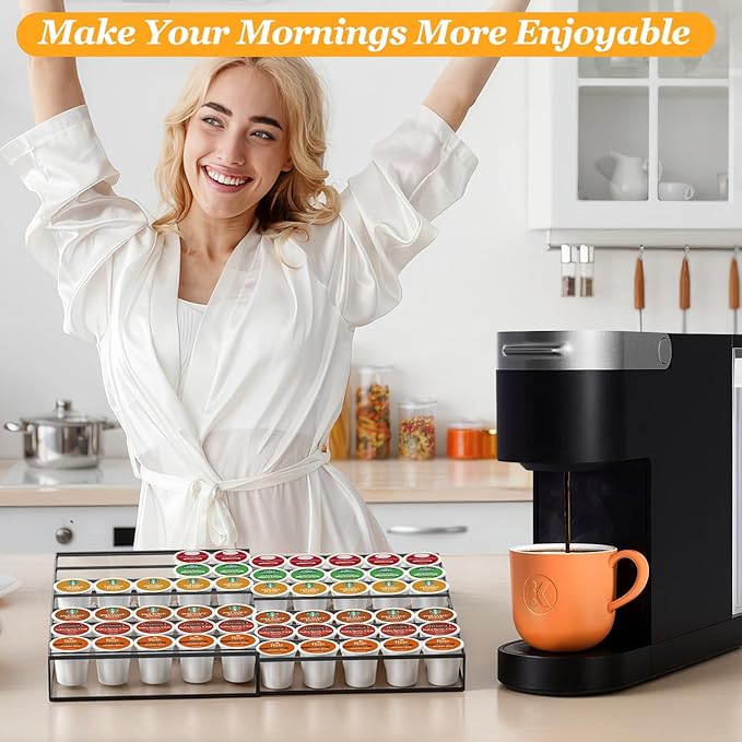 Coffee Pod Holder Drawer, Expandable K Cup Holder Compatible with Keurig K-Cup, K Cup Drawer Organizer Hold 30-60 Coffee Pod Storage for Coffee Station Office and Kitchen, Black