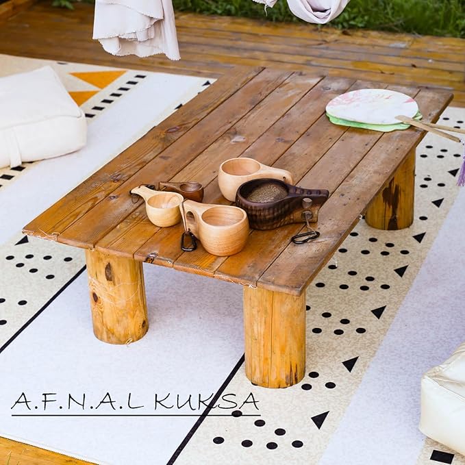 Kuksa Camping Mug Wooden Bushcraft Handcarved Cup, Nordic Style Coffee & Hiking Kuksa, Rubber Wood with Single Hole, 7.1 oz., 6.3" x 3.8" x 2.6"