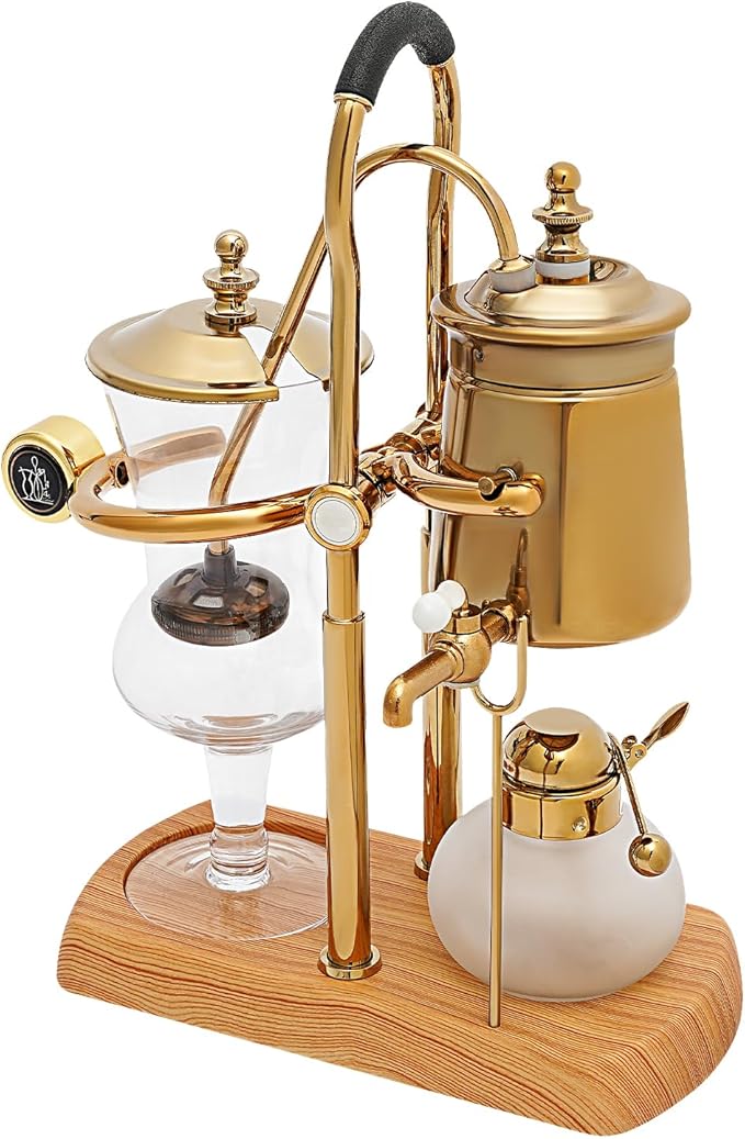 Belgian/Belgium Family Balance Siphon/Syphon Coffee Maker, Elegant Double Ridged Fulcrum with Tee handle (Classic Gold,400ml/13.53oz)