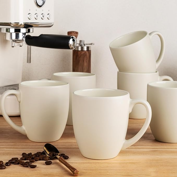 GBHOME 16oz Coffee Mugs Set of 6, Large Ceramic Coffee Mugs for Man, Woman, Dad, Mom, Modern Coffee Mugs Set with handle for Tea/Latte/Cappuccino/Milk/Cocoa. Dishwasher&Microwave Safe,ivory