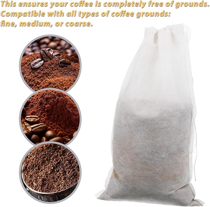 50 PCS Cold Brew Bags 6x10 Inch, No Mess Cold Brew Coffee Filter Bags Fine Mesh Brewing Drawstring Pouches Large Empty Tea Bag for Loose Leaf Tea, Iced Coffee, Pice, Home Brewing