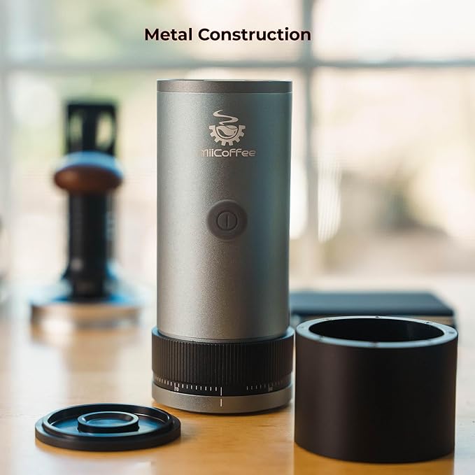 MiiCoffee PT2 Portable Electric Burr Coffee Grinder, USB-C Rechargeable Stainless Conical Burr Grinder, Aluminum Body with Cleaning Brush Included