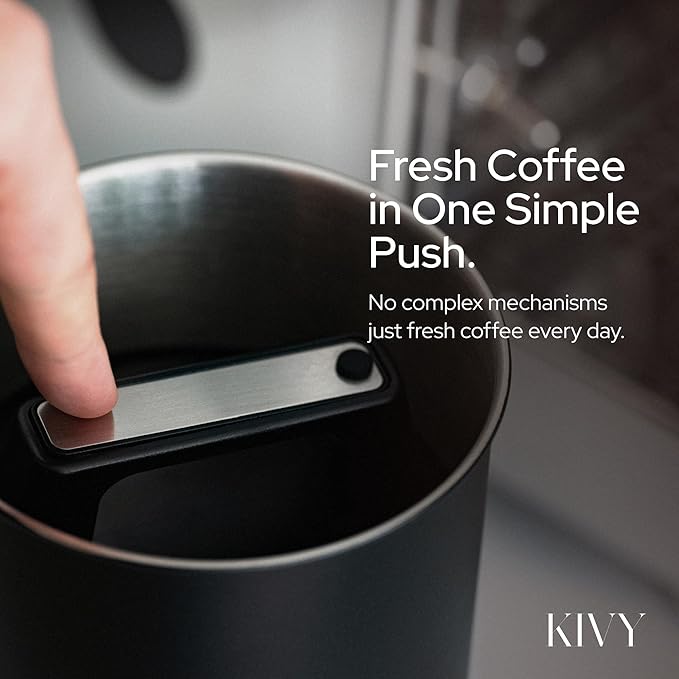 KIVY Vacuum Coffee Canister - Push Lid Preserves Coffee Aroma & Oil - Stainless Steel Airtight Coffee Canister - Container for Ground & Coffee Bean Storage - Coffee Storage Jar - Removes Excess Air