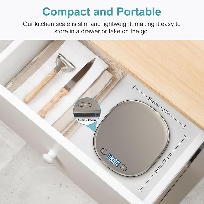 Ultrean High Capacity Food Scale, 33lb Rechargeable Digital Kitchen Scale with LCD Display, Slim & Lightweight Design, 1g Precise Graduation, Weight Grams and Ounces for Cooking, Baking & Meal Prep