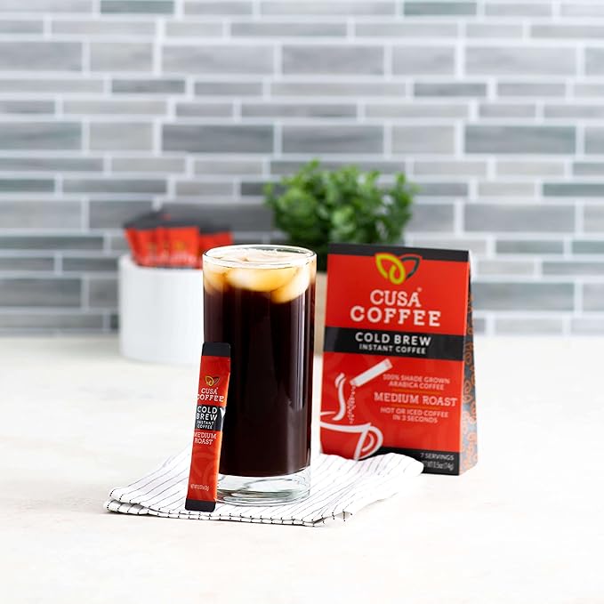 Cusa Tea & Coffee | Premium Instant Medium Roast | Rainforest Alliance Certified Arabica Beans | Hot or Cold Brew Drink Mix Packets (30 Single Servings)