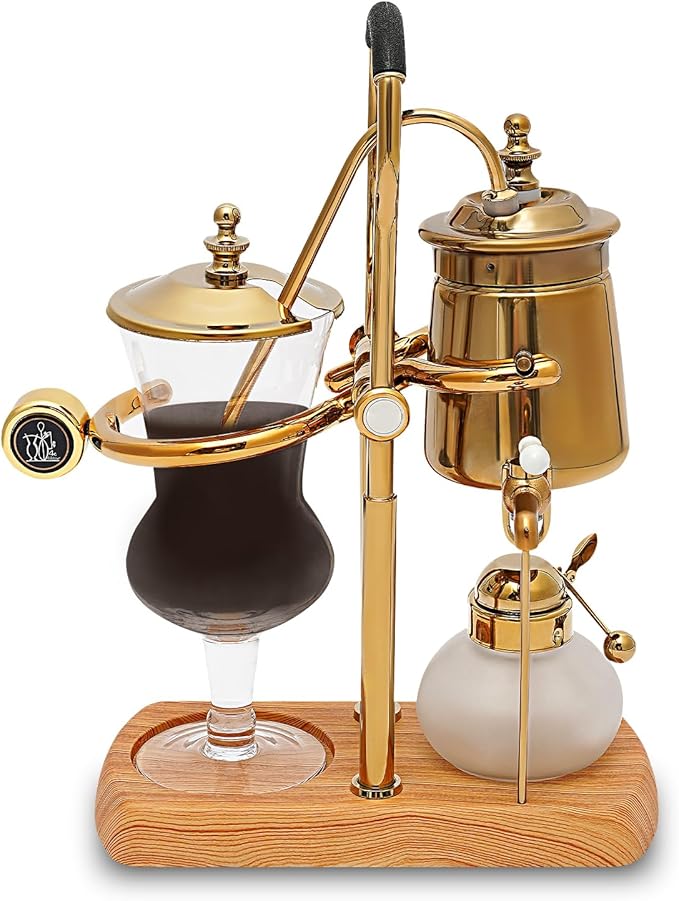 Belgian/Belgium Family Balance Siphon/Syphon Coffee Maker, Elegant Double Ridged Fulcrum with Tee handle (Classic Gold,400ml/13.53oz)