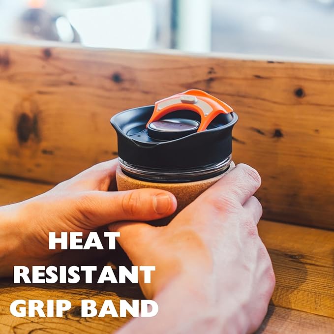 Reusable Strengthened Glass Travel Cup - Spill Proof Insulated Coffee Mug - 12oz/340ml BPA-Free Hot Drink Travel Mug with Lid & Cork Band (Red)