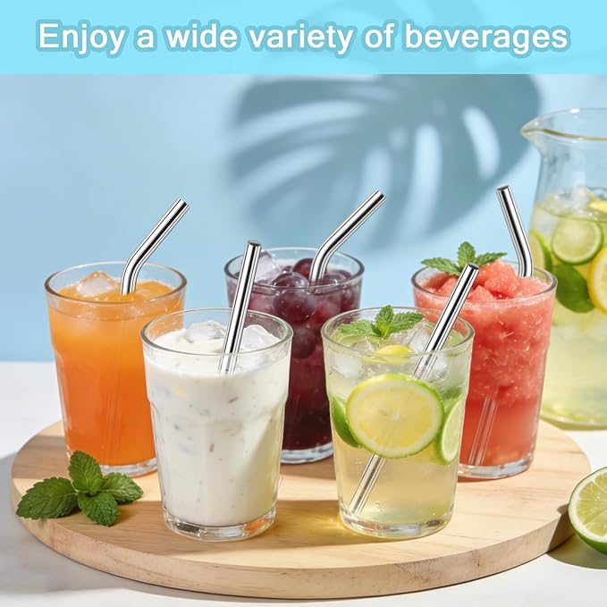 10 Pcs Short Metal Straws, 6 in x 8 mm Metal Straws Reusable Stainless Steel Straws Straight with 2 Cleaning Brush, Reusable Short Drinking Straw for Cocktail Coffee Mugs Small Glasses Cups