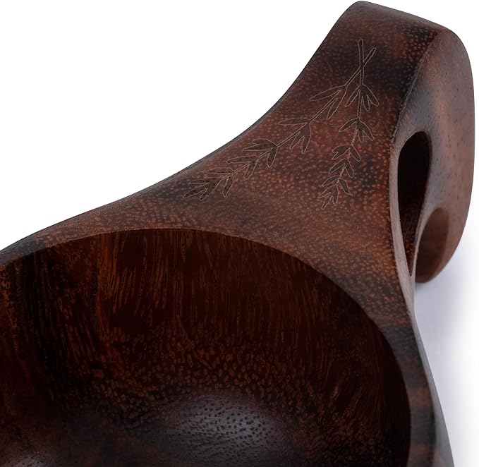 Barebones Kuksa Wooden Drinking Cup - Unique Acacia Mug with Nordic Style, Ergonomic Handle, Food-Safe Coating and Leather Cord - Versatile, Sustainable for Camping or Home (8 oz)